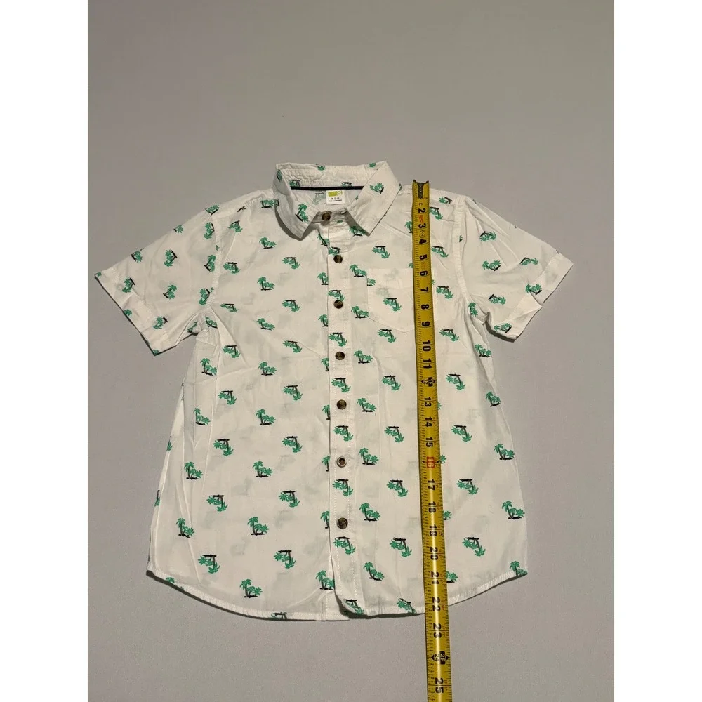 Crazy 8 Boys White Palm Tree Print Short Sleeve Button Down Shirt Size M 7-8